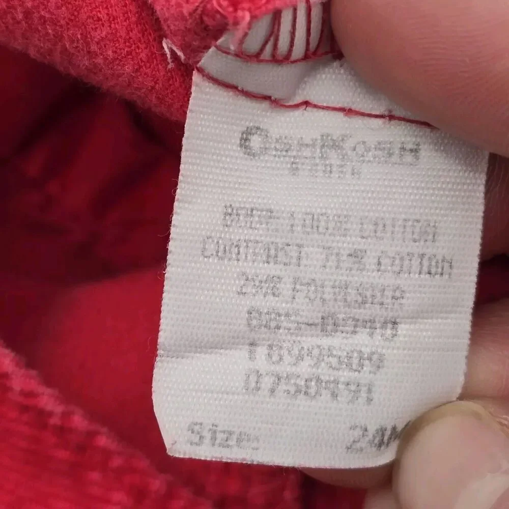 OshKosh Overalls Red Corduroy Baby 24 Months Bear Plaid Snap Button Vintage Rare